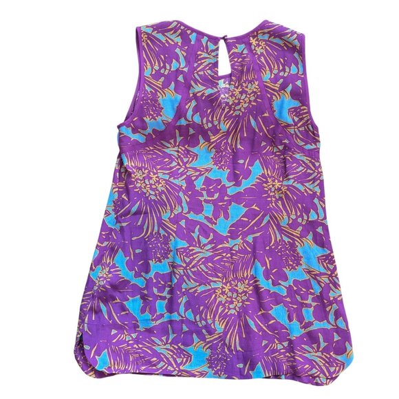 Cabi Womens Top M Sleeveless Purple Blue Floral Tank Keyhole Back - Picture 2 of 7